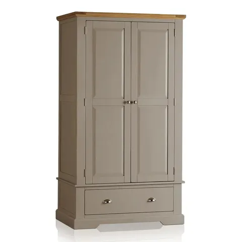 BOXED OAK FURNITURE LAND St IVES NATURAL OAK & LIGHT GREY PAINTED DOUBLE WARDROBE