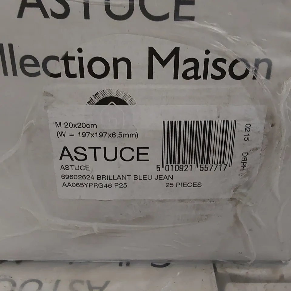 PALLET TO CONTAIN APPROX 96 X PACKS OF JOHNSON ASTUCE BRILLIANT BLEU JEAN COLLECTION MAISON TILES - 25 TILES PER PACK // TILE SIZE: 197 X 197 X 6.5mm