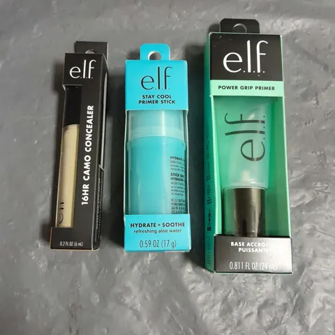 ELF LOT OF 3 PRODUCTS TO INCLUDE - POWER GRIP PRIMER - STAY COOL PRIMER STICK - CAMO CONCEALER