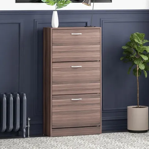 BOXED VIDA 3 DRAWER FLIP DOWN SHOE STORAGE UNIT - WALNUT/BLACK 