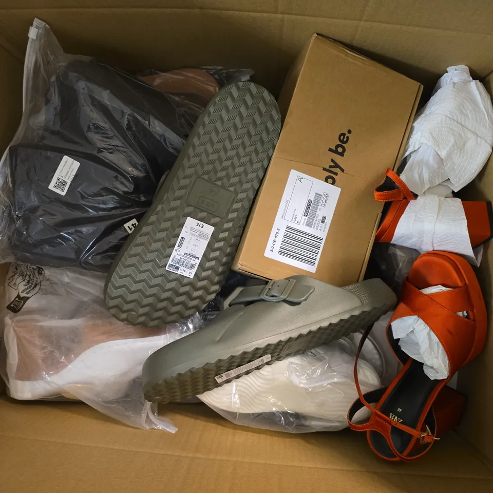 APPROXIMATELY 20 ASSORTED PAIRS OF SHOES AND FOOTWEAR ITEMS IN VARIOUS STYLES AND SIZES TO INCLUDE BRANDS SUCH AS ZARA, SIMPLY BE, M&S, ETC