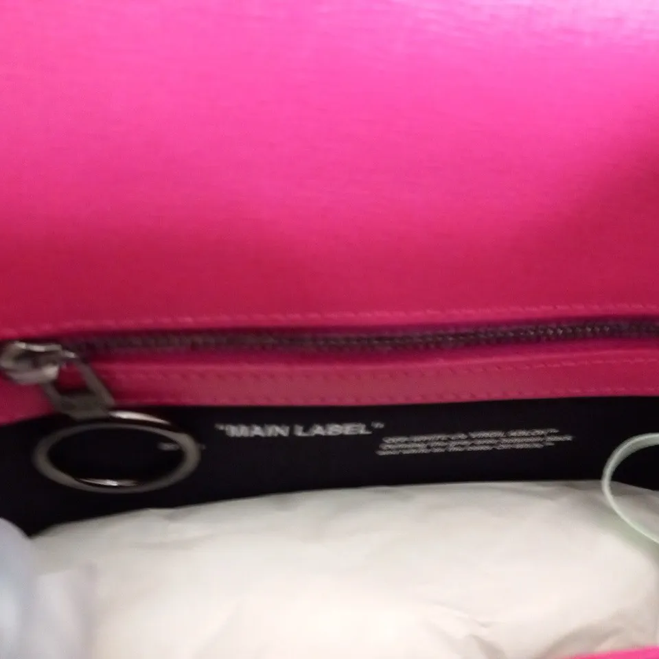 OFF-WHITE DIAGONAL FUCSIA/WHITE FLAP BAG
