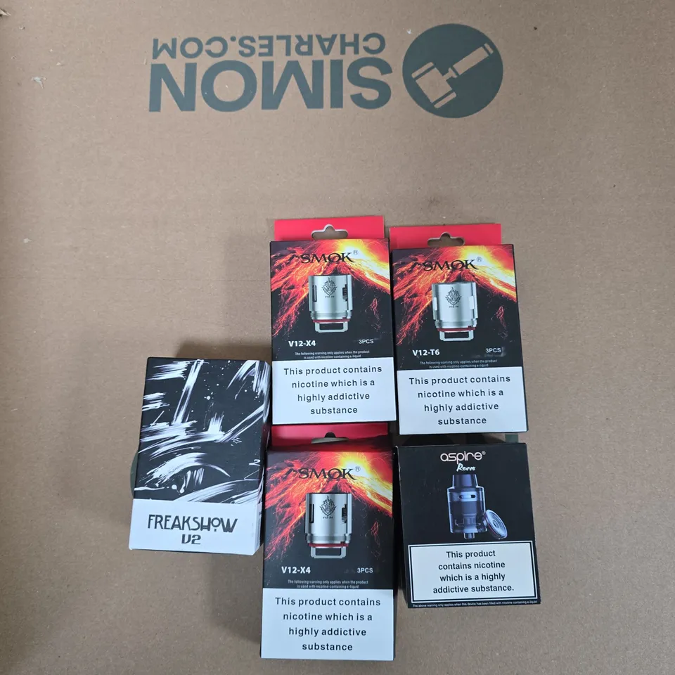 BOX OF APPROXIMATELY 50 ASSORTED E-CIGARETTES AND ACCOMPANIMENTS TO INCLUDE: ASPIRE REVVO