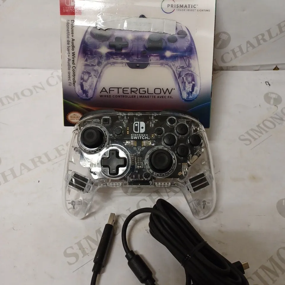 NINTENDO SWITCH AFTERGLOW DELUXE PRISMATIC CLEAR WIRED CONTROLLER