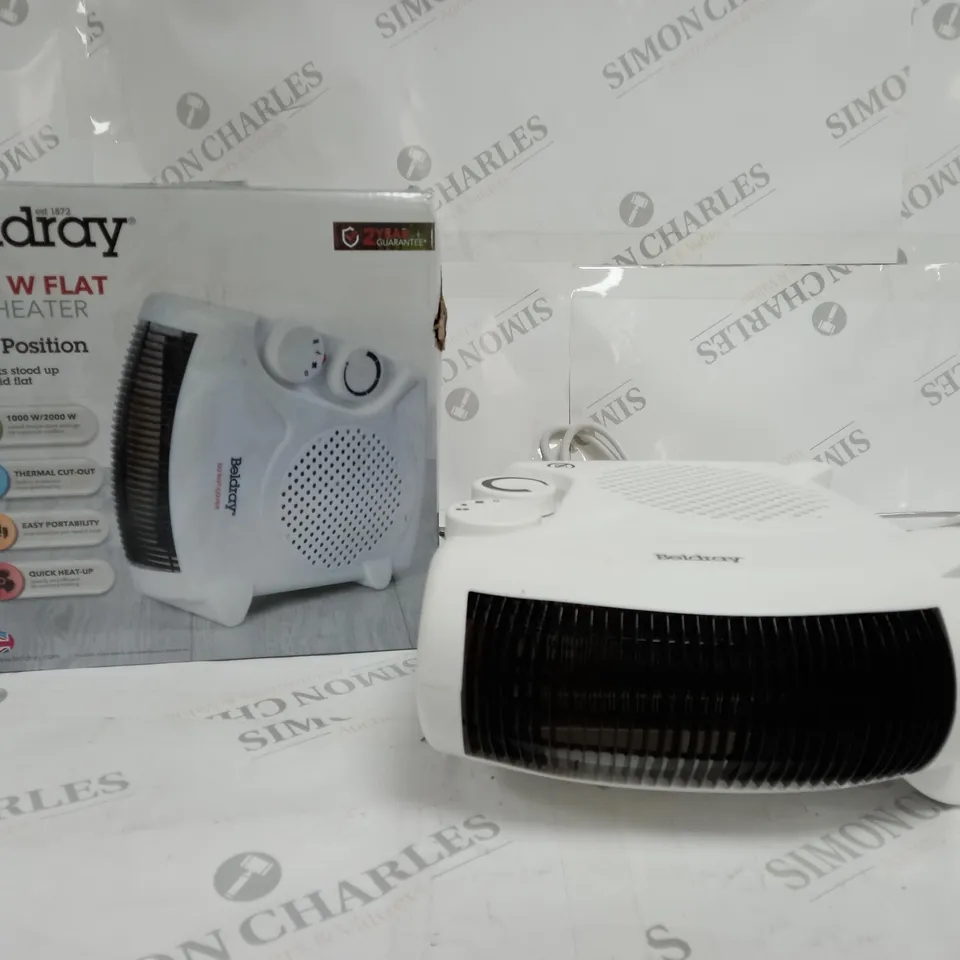 BOXED BELDRAY 2000W FLAT FAN HEATER - DUAL POSITION