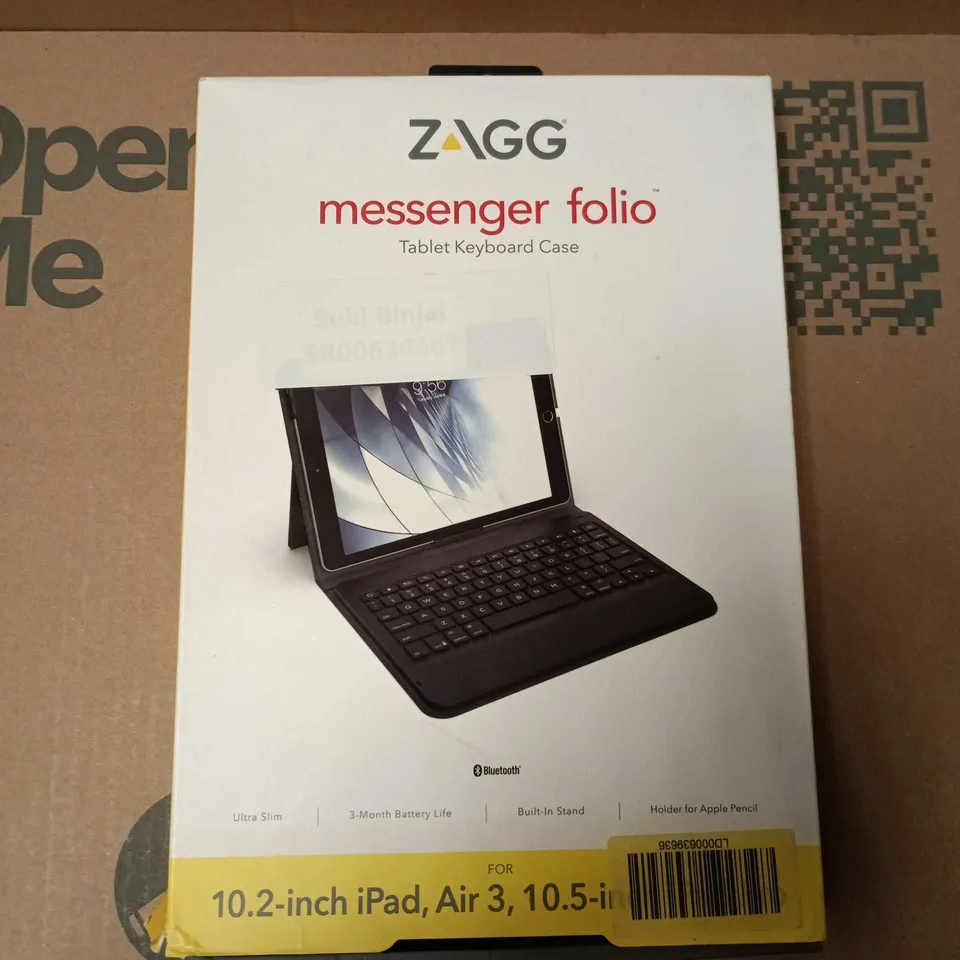 BOXED ZAGG MESSENGER FOLIO TABLET KEYBOARD CASE FOR 10.2-INCH IPAD AIR 3