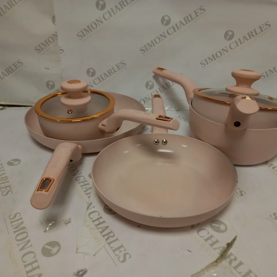 TOWER CAVALETTO 5-PIECE COOKWARE SET, PINK & ROSE GOLD (T800232PNK)