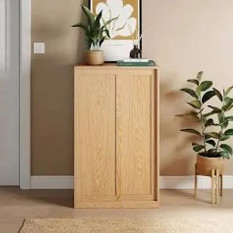 BOXED ELOISE SLIDING SHOE STORAGE CABINET - LIGHT OAK (1 BOX)