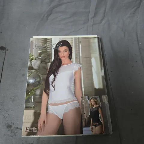 BOX OF APPROXIMATELY 20 ASSORTED CLOTHING ITEMS INCLUDING  PRIMA DONNA TWIST BRIEFS , ICONIQUE PATTERNED TOP, GORSENIA  BEIGE LACE BRIEFS AND ROEA ERII TOP