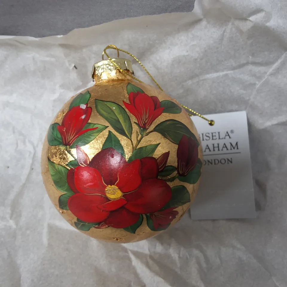 SET OF 12 GISELA GRAHAM FLOWER THEMED GOLD BAUBLES
