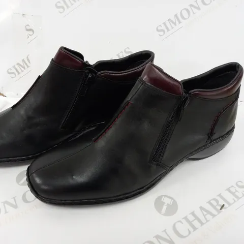 BOXED PAIR OF RIEKER LEATHER ROUND TOE BOOTS - SIZE 6