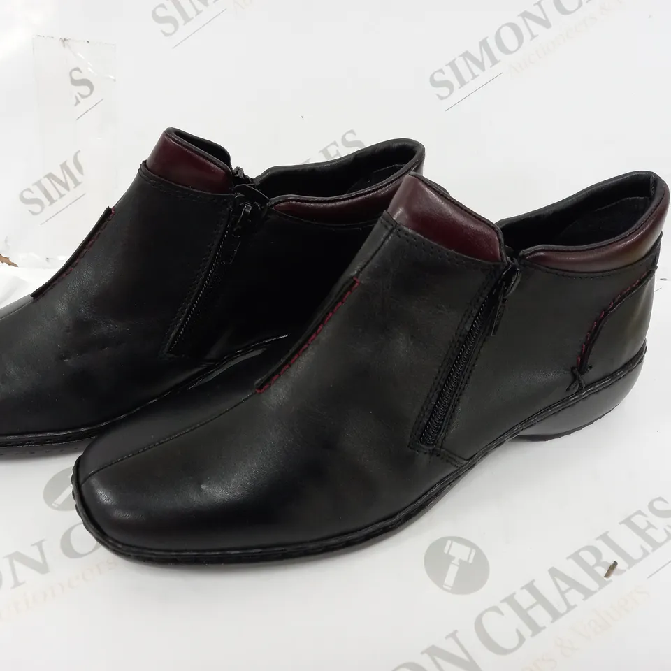 BOXED PAIR OF RIEKER LEATHER ROUND TOE BOOTS - SIZE 6