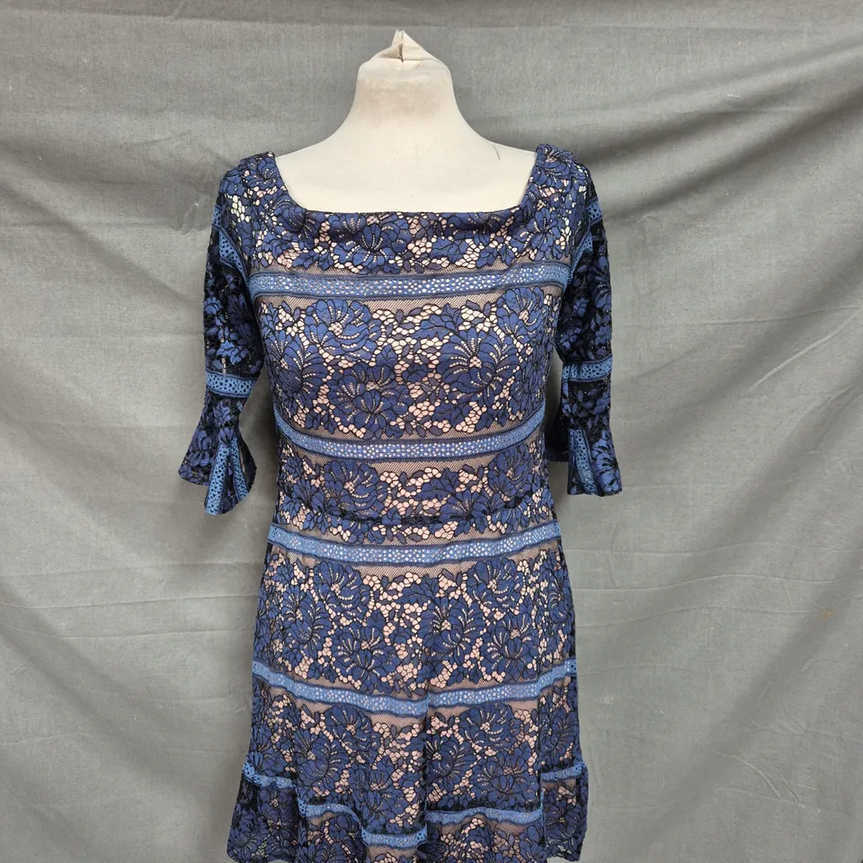 OASIS MIDI DRESS - BLUE AND BEIGE - SIZE 10