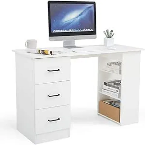 BOXED MEERVEIL COMPUTER DESK, OFFICE DESK WHITE DESK WITH DRAWERS 115CM WOODEN FOR SMALL SPACES GAME STUDY HOME OFFICE LIVING ROOM
