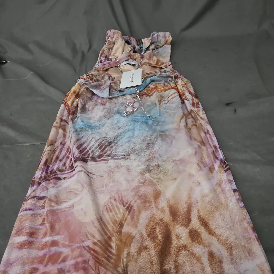 OUTCAST NIKILA MAXI DRESS – LAGOON OCEAN PRINT, SIZE S (VERIFY MODEL)
