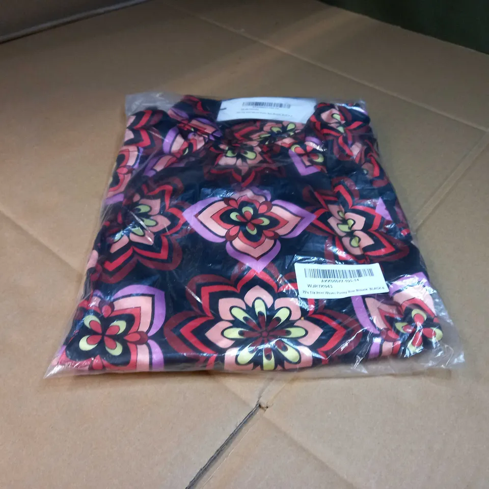 PACKAGED KAREN MILLEN 70'S TILE PRINT BOW BLOUSE - SIZE 6