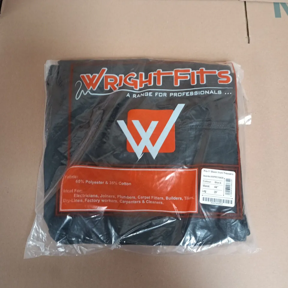 BAGGED WRIGHTFITS PRO-11 BLACK WORK TROUSERS - 44"/29"