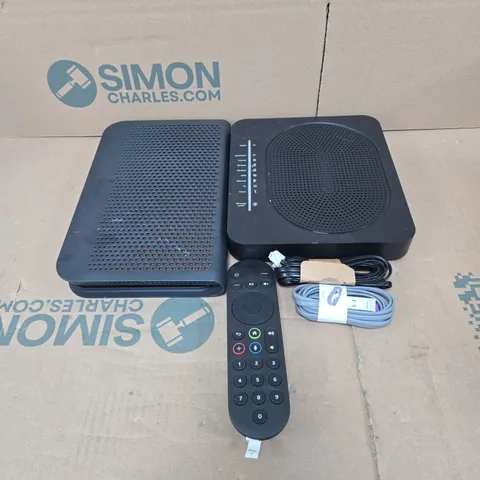 TOTE OF APPROXIMATELY 15 ASSORTED HOUSEHOLD ITEMS TO INCLUDE ROUTER, SKY REMOTE, CABLES ETC