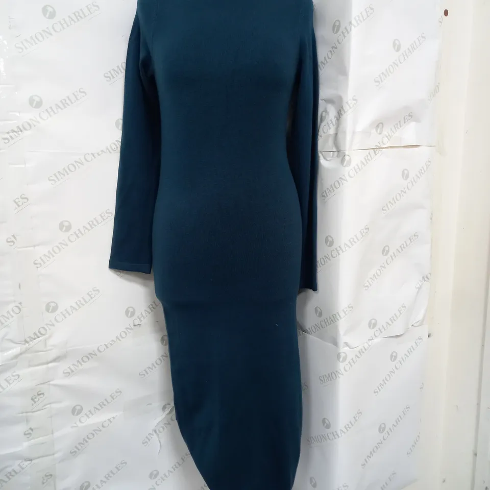 FRENCH CONNECTION BABYSOFT ROLL NECK DRESS IN DEEP TEAL - SMALL