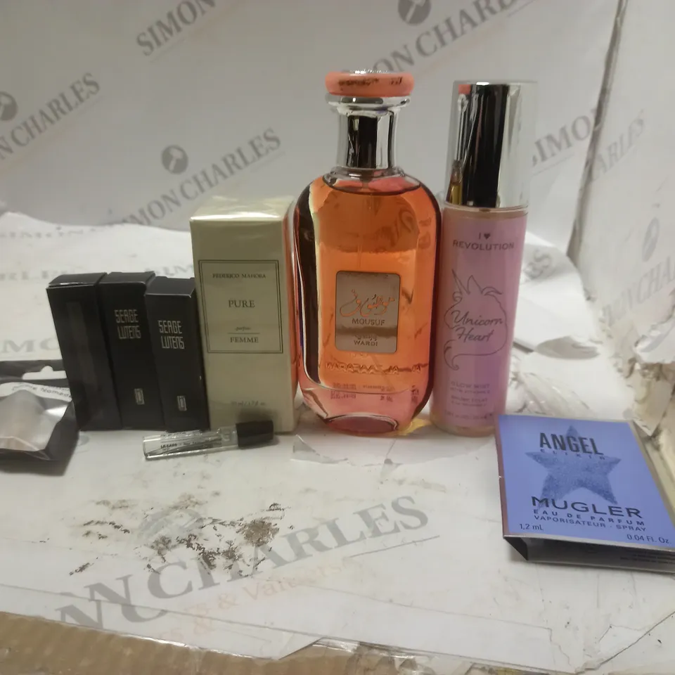 LOT OF PERFUMES TO INCLUDE REVOLUTION UNICORN HEART, FEDERICO MAHORA PARFUM FEMME 50ML, ETC