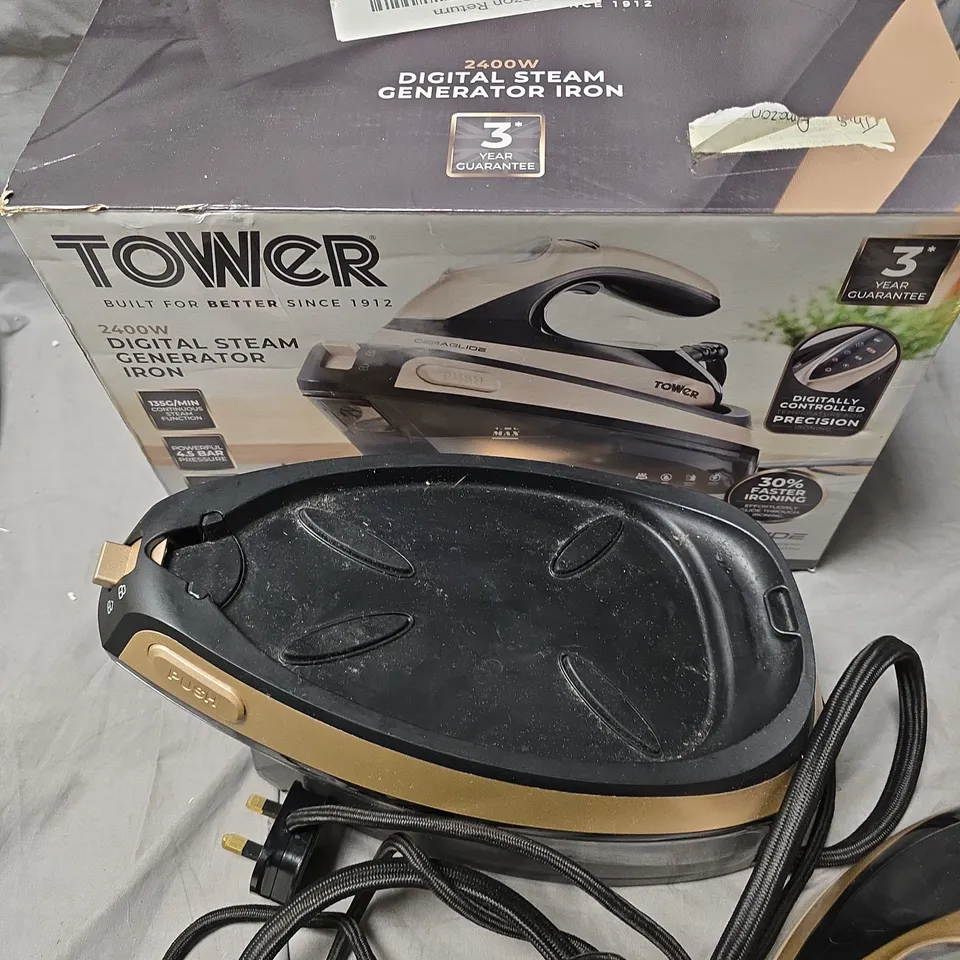 BOXED TOWER 2400W DIGITAL STEAM GENERATOR IRON – BLACK & GOLD