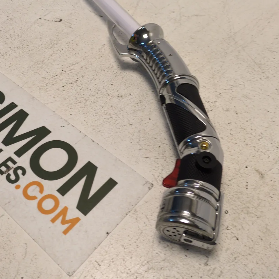 MODEL LIGHTSABER OF COUNT DOUKU WITH CHROME HILT AND WHITE BLADE TURNING RED. MADE BY HASBRO 2020.