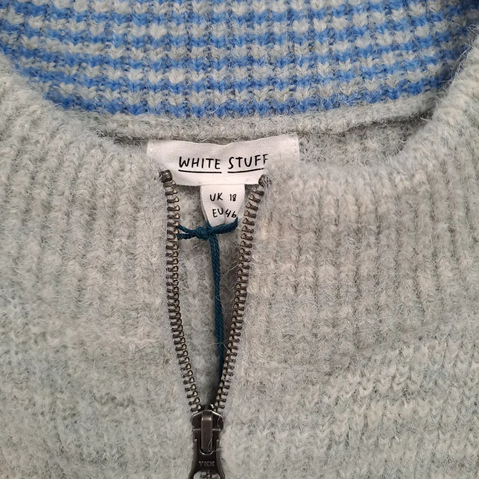 WHITE STUFF LADIES ZIP UP WOOLLEN CARDIGAN BLUE SIZE 18