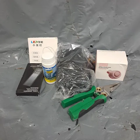 APPROXIMATELY 15 HOUSEHOLD ITEMS TO INCLUDE WOLD TORNADO SINK & DRAIN CLEANER, PLIERS, FAN, ETC