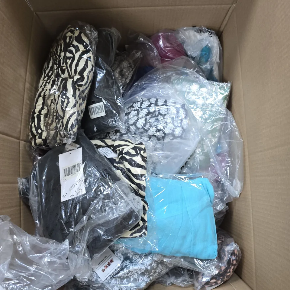 BOX OF APPROXIMATELY 20 ASSORTED ITEMS TO INCLUDE: FLORAL BAG AND UMBRELLA 