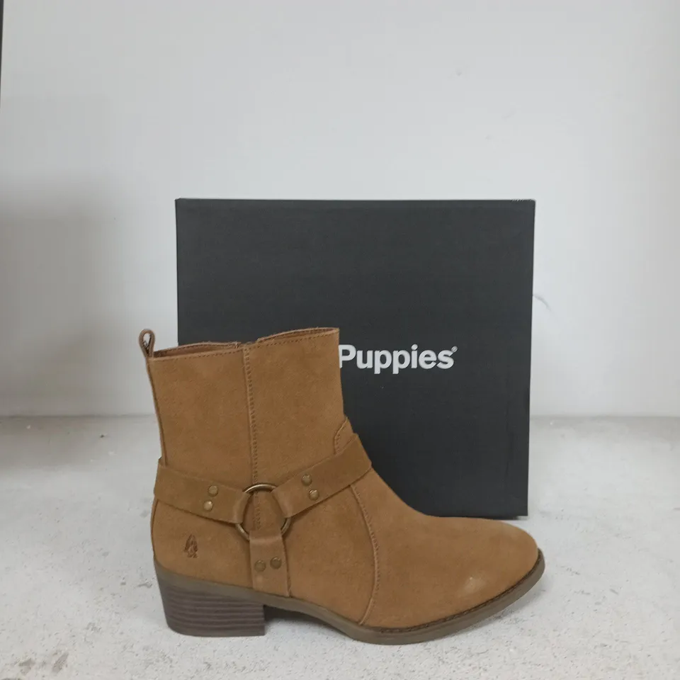 HUSH PUPPIES BROWN SUEDE ANKLE BOOTS – WOMEN’S, WITH SIDE ZIP & STRAP DETAIL SIZE 7