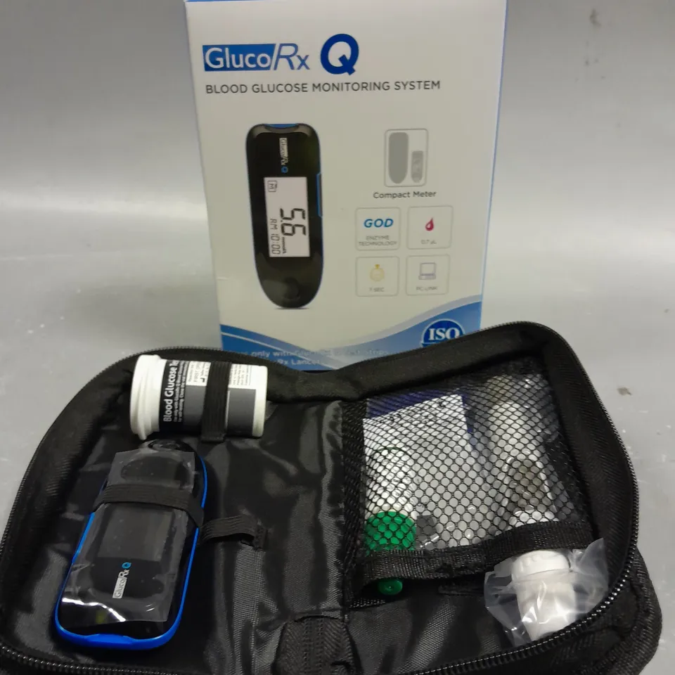 boxed gluco rx q blood glucose monitoring system 
