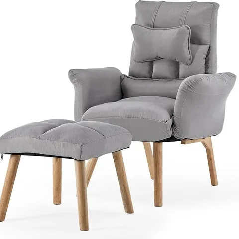 BOXED LEMROE RECLINER ARMCHAIR WITH FOOTSTOOL - GREY