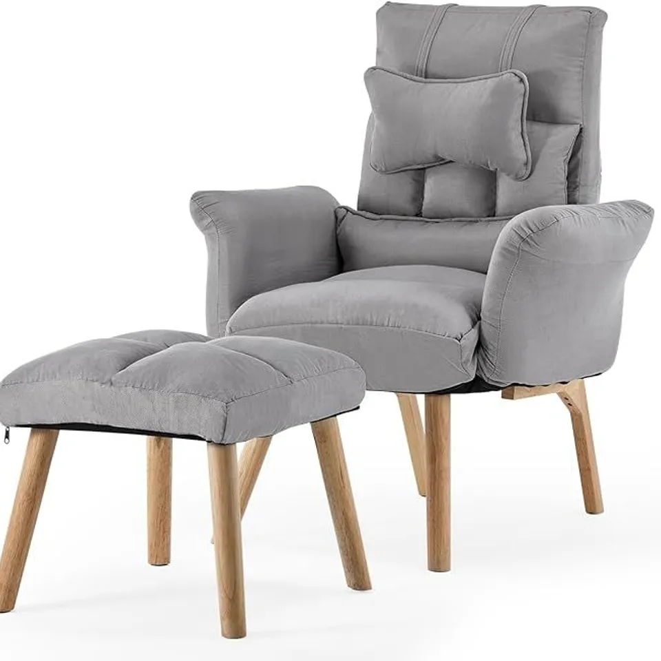 BOXED LEMROE RECLINER ARMCHAIR WITH FOOTSTOOL - GREY