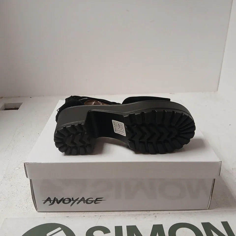 AJVOYAGE WOMEN'S BLACK PLATFORM SANDALS WITH LACE-UP ANKLE STRAPS UK 4