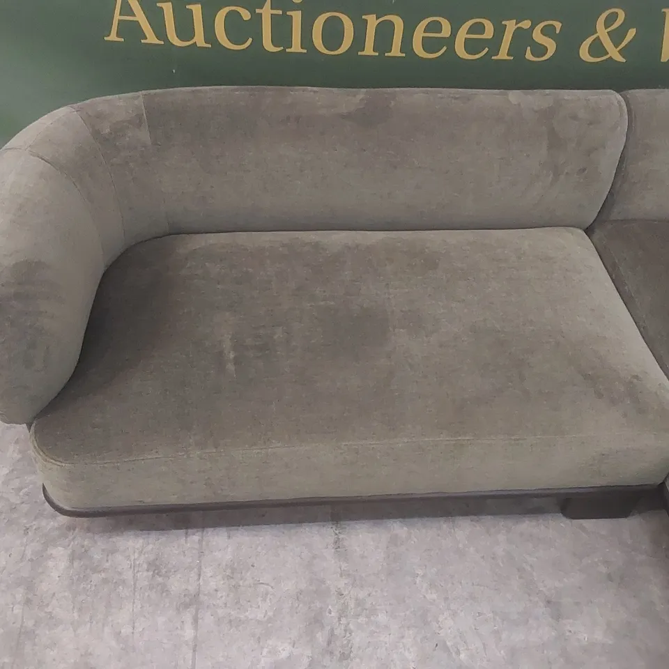 DANETTI FLORENCE OLIVE GREEN FABRIC WITH DARK WOOD RIGHT HAND FACING CHAISE SOFA RRP £1999