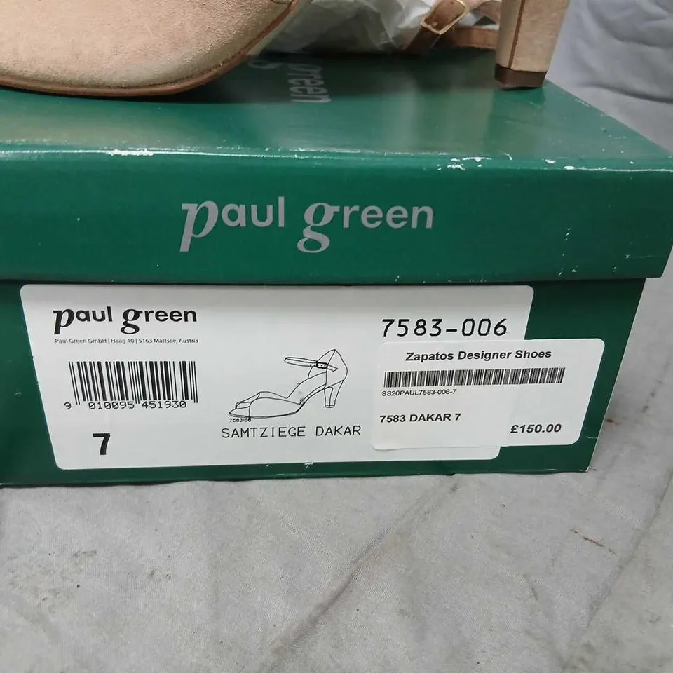 PAUL GREEN BEIGE SUEDE SANDALS WITH ANKLE STRAP – UK SIZE 7