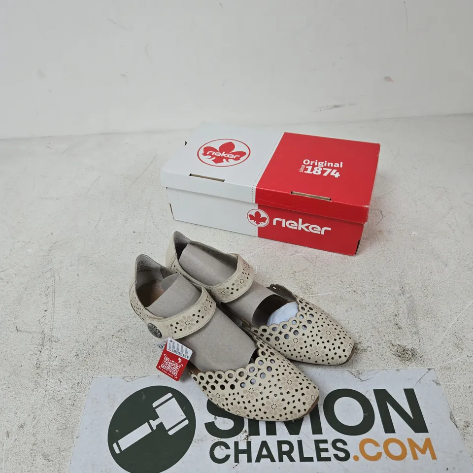 RIEKER WOMEN'S SANDALS – BEIGE PERFORATED WITH FLORAL CUT-OUTS, UK 6 (EU 39)