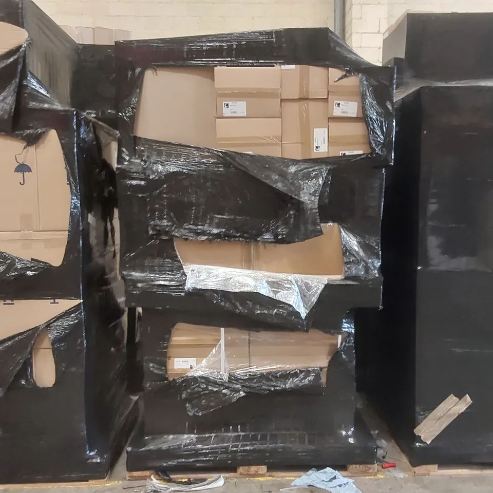 PALLET CONTAINING A LARGE QUANTITY OF BATHROOM FURNITURE PARTS INCLUDING: CALYPSO BASE UNITS, VANITY WALL UNIT CARCASS ECT