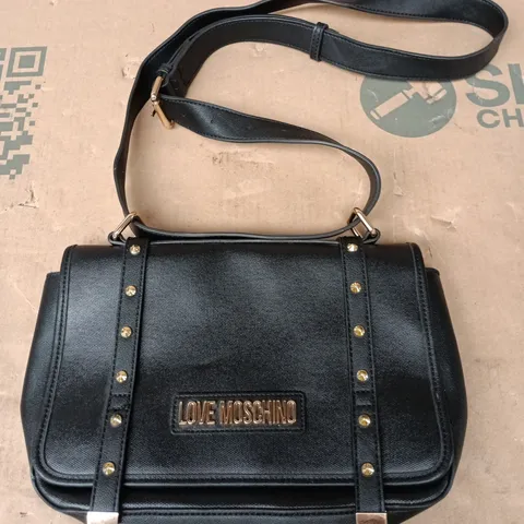 LOVE MOSCHINO BLACK LEATHER CROSSBODY BAG WITH GOLD STUDDED TRIM
