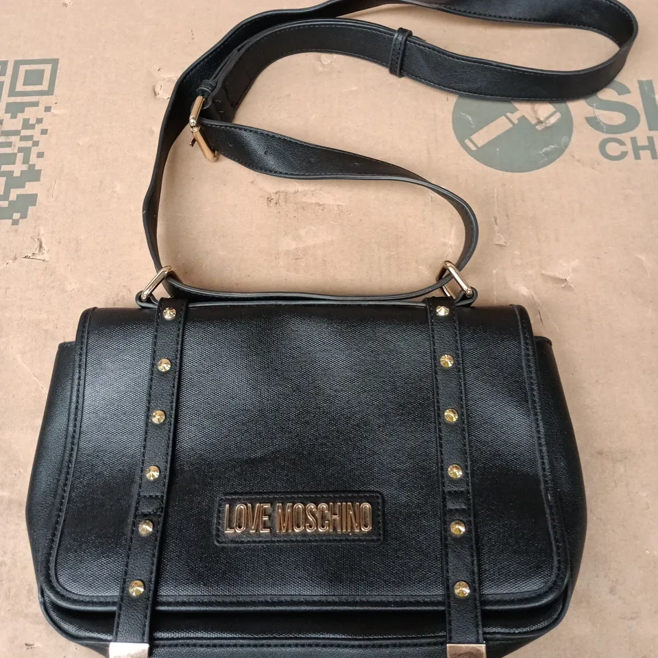 LOVE MOSCHINO BLACK LEATHER CROSSBODY BAG WITH GOLD STUDDED TRIM