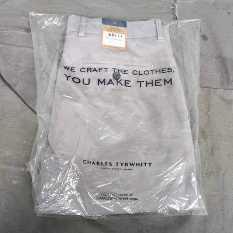 CHARLES TYRWHITT LIGHT GREY SLIM FIT ULTIMATE NON-IRON CHINO TROUSERS – 32W X 32L