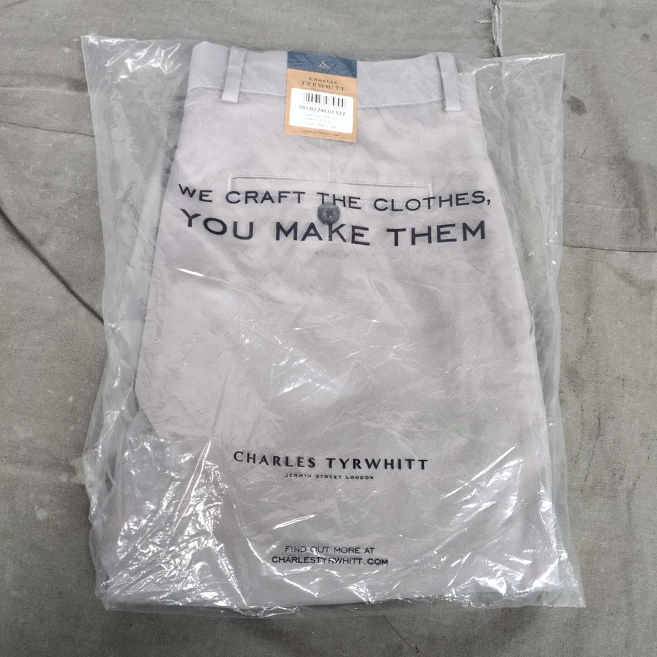 CHARLES TYRWHITT LIGHT GREY SLIM FIT ULTIMATE NON-IRON CHINO TROUSERS – 32W X 32L