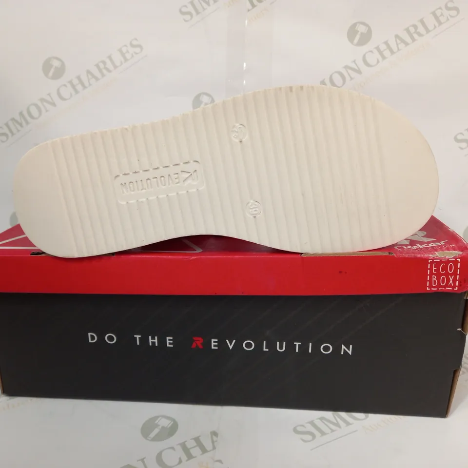 BOXED PAIR OF RIEKER REVOLUTION OPEN TOE LOW WEDGE SANDALS IN WHITE EU SIZE 39