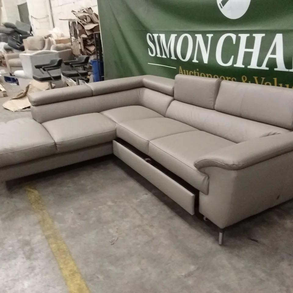 BROOKHURST LEATHER CORNER SOFA BED - TAUPE