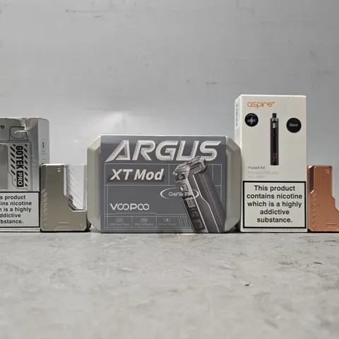 BOX OF APPROXIMATELY 18 ASSORTED E-CIGARETTES PRODUCTS TO INCLUDE - VOOPOO, ASPIRE