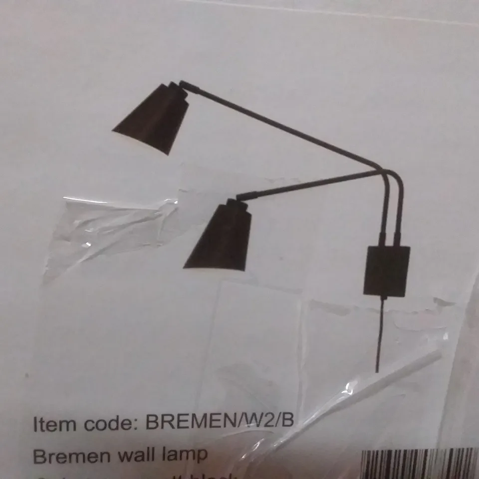 BOXED BREMEN 2-LIGHT PLUG-IN SWING ARM FIXTURE MATT BLACK