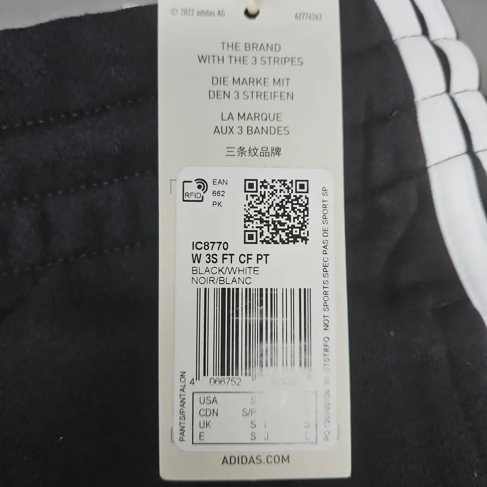ADIDAS BLACK TRACK PANTS WITH WHITE STRIPES – SIZE S (MEN)