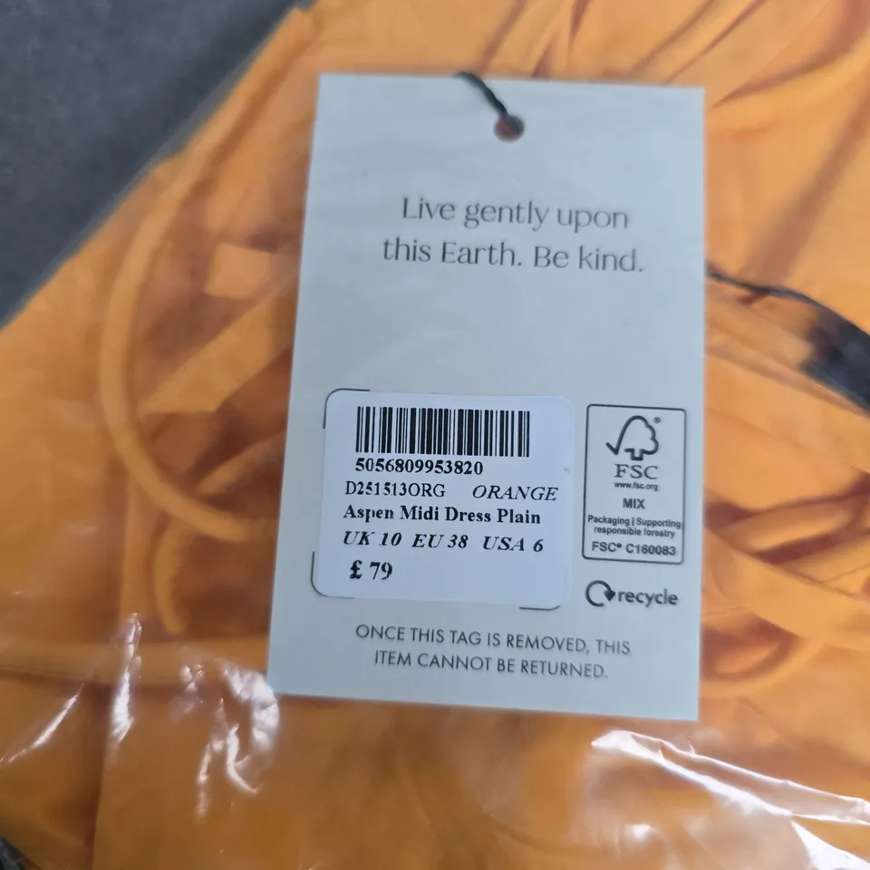 BAGGED NOBODY'S CHILD ASPEN MIDI DRESS PLAIN – ORANGE, UK 10
