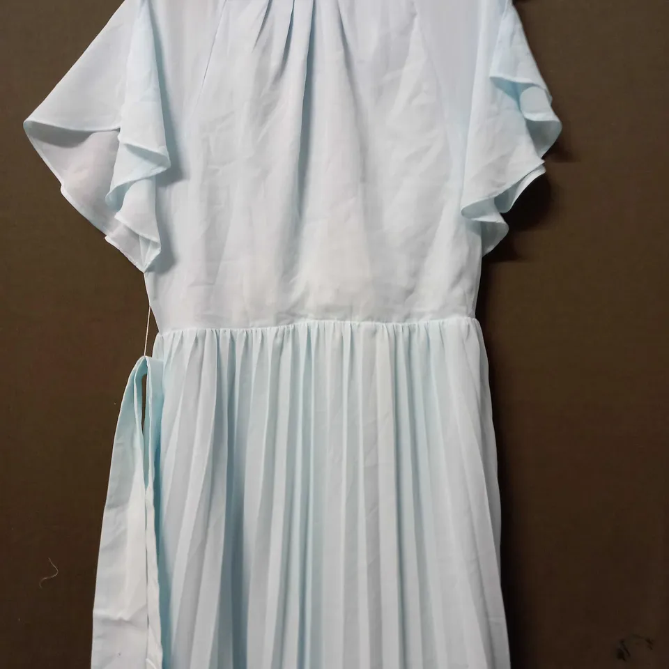 KAREN MILLEN SCATTERED FLORAL GEORGETTE PLEATED MIDI DRESS IN PALE BLUE - SIZE 14