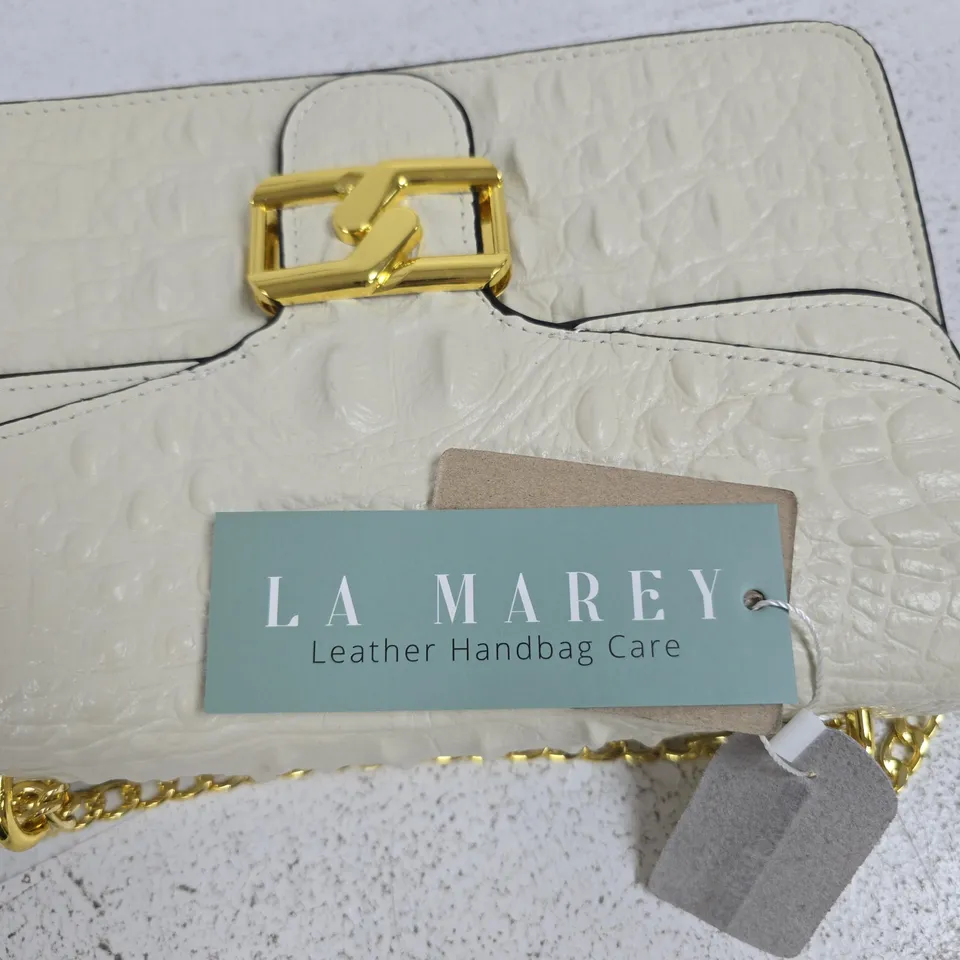 LA MAREY LEATHER HANDBAG – CREAM CROCODILE-EFFECT WITH GOLD BUCKLE
